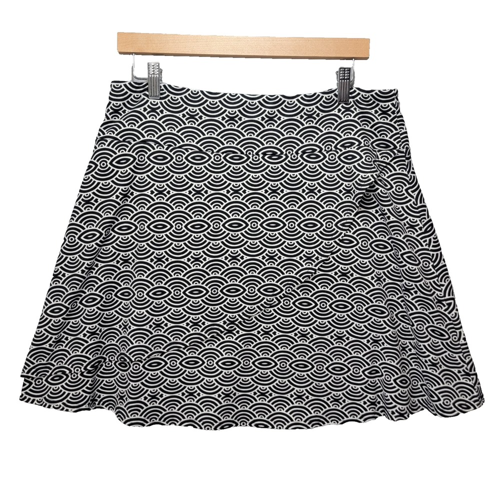 Soybu Mini Pull On Skirt Womens XL‎ Geometric Aline Sporty Stretch Black White